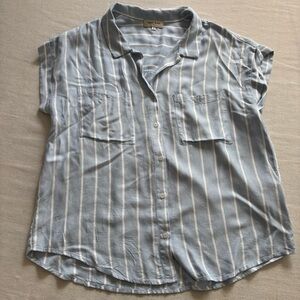 NAF NAF Paris Light Blue White Stripe Button-Up Shirt M | French Chic Casual